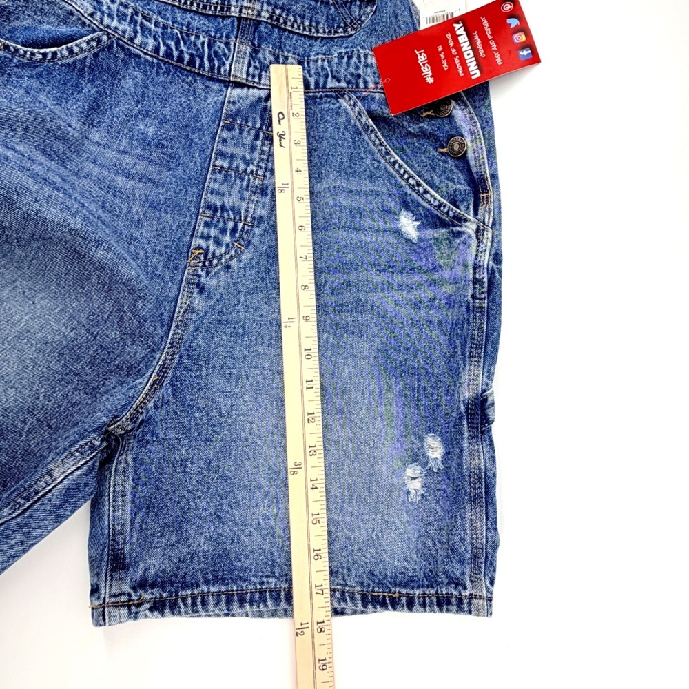 Unionbay Denim Shortalls Women Large Blue NEW Distressed Retro Utility J1L9150 - Picture 16 of 16